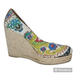 Nine West Vintage American Collection Colorful Summer Wedge Espadrilles Sz 10